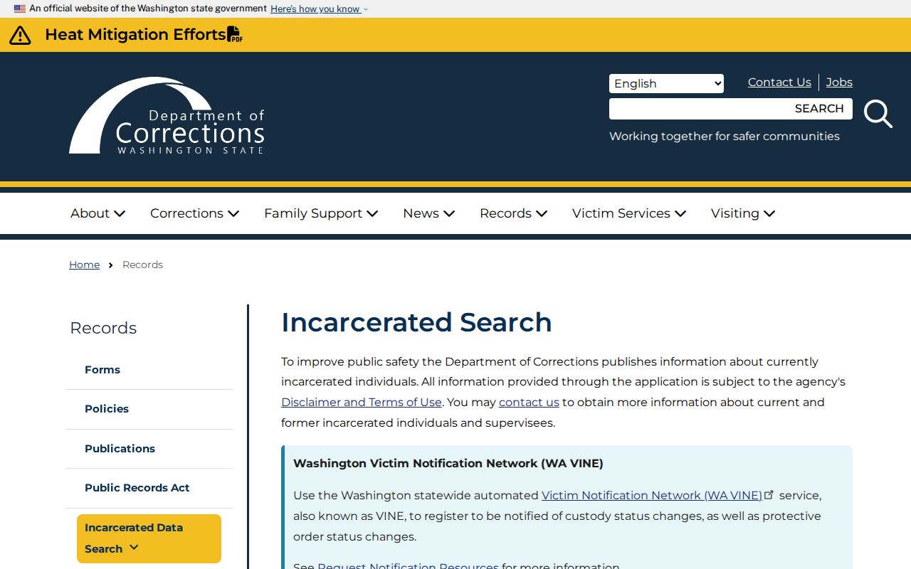 Washington DOC Kittitas County custody record search